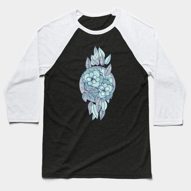 Teal Magnolias – a hand drawn pattern Baseball T-Shirt by micklyn